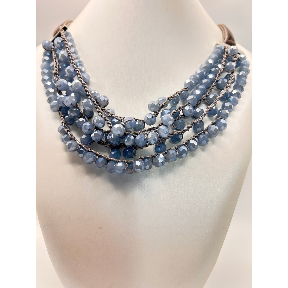 Chico's Necklace Womens OS Blue Good Multi-Strand Faceted Bead Velvet Statement